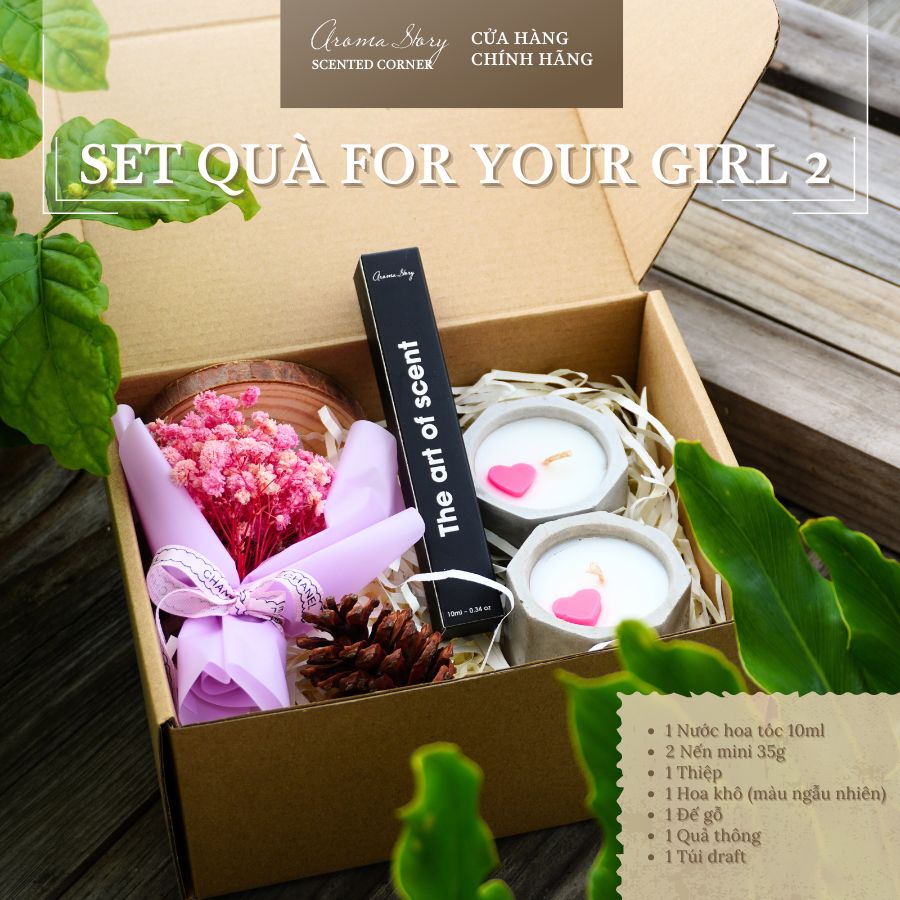 Set Quà Tặng Người Yêu, Sinh Nhật, Kỷ Niệm, Tốt Nghiệp, 20/10 Gồm Nến Thơm, Tinh Dầu, Xịt Thơm, Nước Hoa Aroma Story