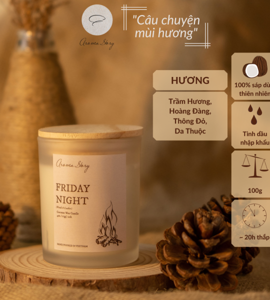 Nến Thơm Cốc Thủy Tinh Hương Gỗ Ấm & Da Thuộc Friday Night Aroma Story 100g